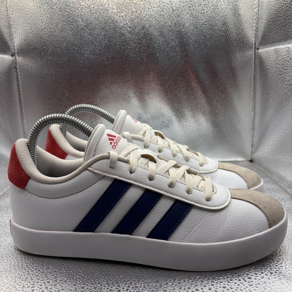 Size 5 Adidas VL Court 3.0 White Navy Blue Stripes Mens Athletic Shoes IE6224 - Picture 2 of 9